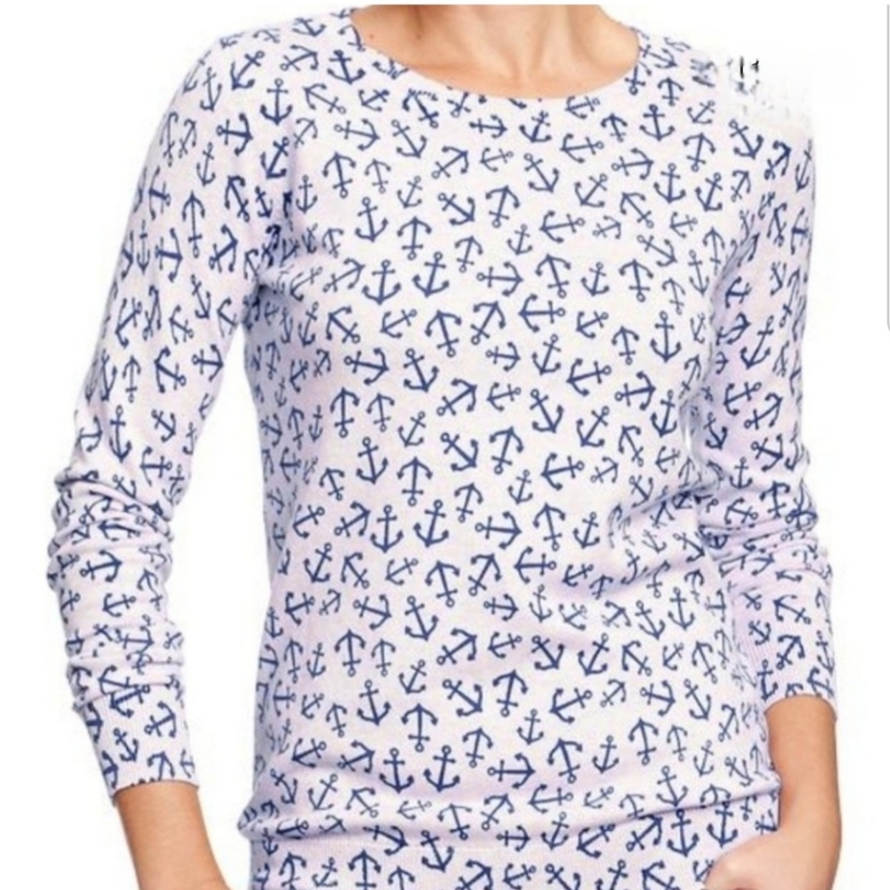 Old Navy Nautical Coastal Preppy Anchor Print Pullover Sweater Women's Size L